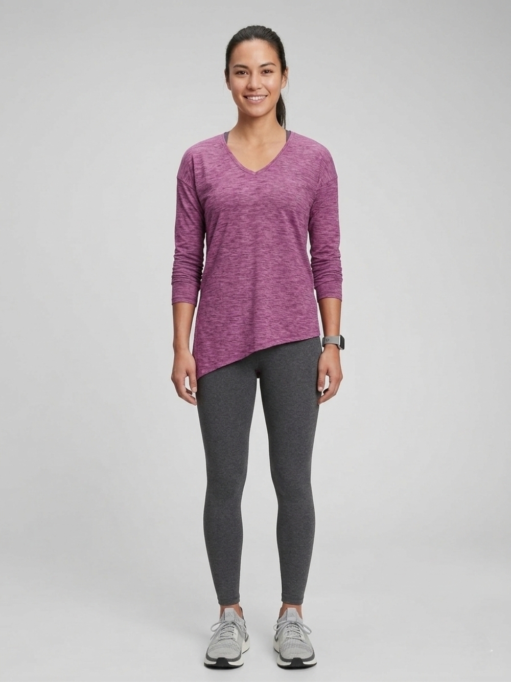 GAP Fit Breathe Asymmetric Hem VNeck Long Sleeve Top XS Purple Heather Technical